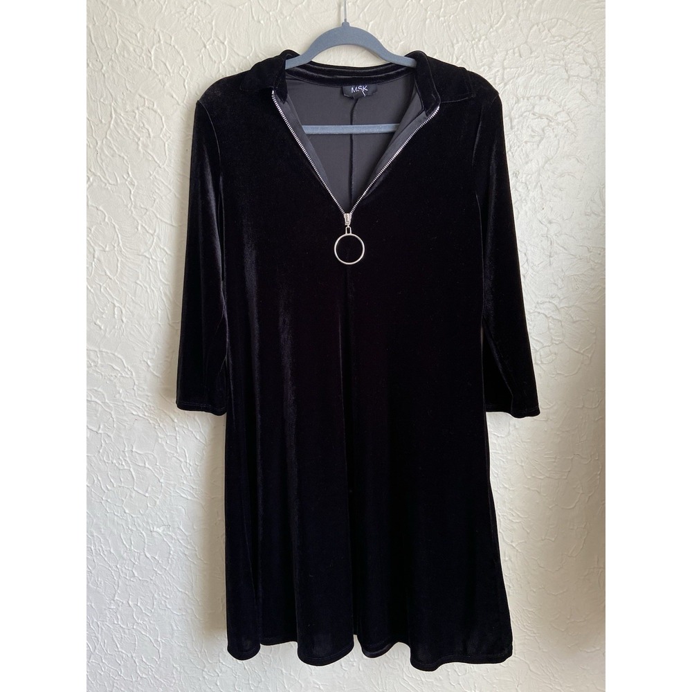 MSK Black Velvet Dress Mini Club Witchy Cocktail Sz Medium Go Go 70s Goth